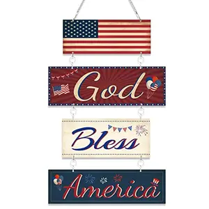 Hotop God Bless America metal sign hanging next to front door