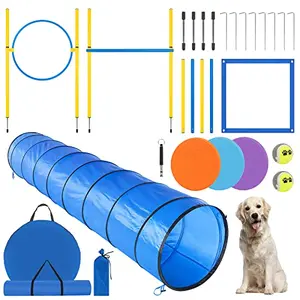RAIN QUEEN dog agility course backyard set with long tunnel and flying discs