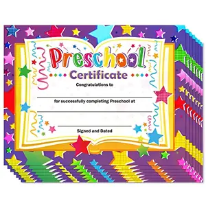 35 colorful star-themed preschool graduation certificates on cardstock
