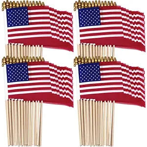 100 small American flags on wooden sticks for patriotic events