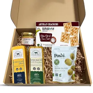 GiftWorld Cheese Gift Basket with cheddar, smoked gouda, crackers, champagne mustard and pretzels