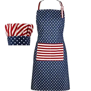 SATINIOR chef hat and apron set with American flag design