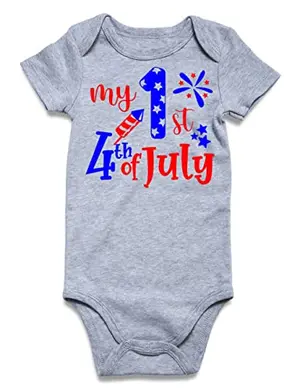 Newborn baby wearing UNICOMIDEA funny 4th of July romper