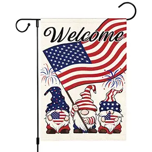 Heyfibro double-sided patriotic gnome garden flag with gnomes and flag