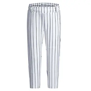 Navy pinstripe baseball pants with white base, elastic waistband, size for toddler or young kid