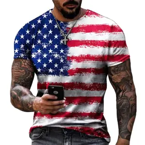 Men's short sleeve t-shirt with American eagle and flag graphic, semi-fitted design