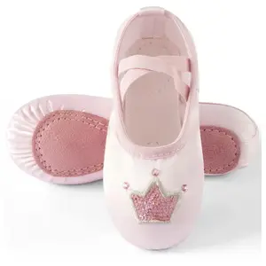 TRIPLE DEER satin ballet shoes with crown rhinestone