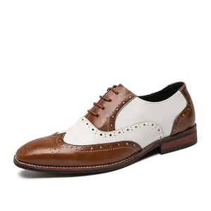 HuitJours two-tone brown and white wingtip oxford shoes