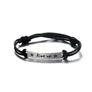 Black rope bracelet with Rise Up charm and Hamilton star motif