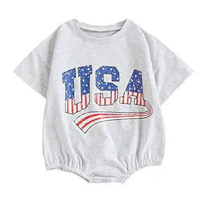 Twopumpkin baby romper and shorts set with retro distressed flag print on gray