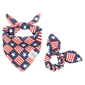 E-Clover patriotic dog bandana and matching scrunchie