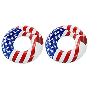 Two round patriotic pool tubes with American flag design