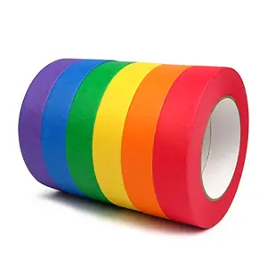 Colorful masking tape rolls in a rainbow arrangement