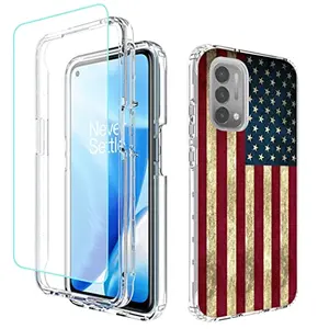Clear American flag bumper case with screen protector for OnePlus Nord N200