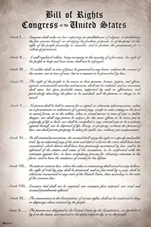 Large Bill of Rights poster with clear black text on cream background displayed in a classroom