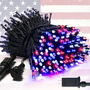 JMEXSUSS red white blue string lights wrapped around a tree and fence