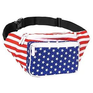 Waterproof American flag fanny pack with three pockets and adjustable strap