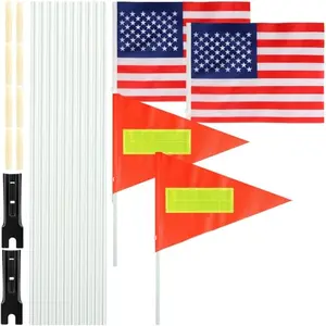 Beupy American flag and orange safety flag kit on bike pole