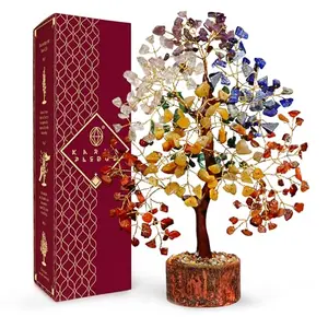 Handcrafted chakra crystal tree on wooden base