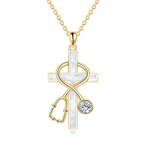 WINNICACA sterling silver stethoscope cross necklace with opal