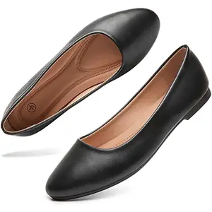 hash bubbie Women's Round Toe Flats in black PU leather