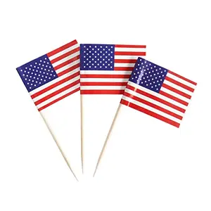Pack of 100 Newkita American flag toothpick flags with red white and blue paper flags on wooden sticks