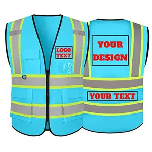 Blue custom safety vest with logo and reflective tape