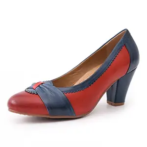 Mona flying women's vintage leather pump with chunky heel and round toe