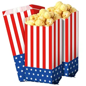Stack of Pajean patriotic paper popcorn bags with American flag design