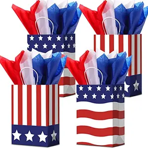 Set of Tallew kraft paper patriotic gift bags with red and blue tissue paper