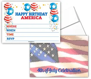 Stonehouse Collection 4th of July Invitations with letter print design and envelopes