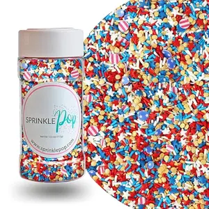 Sprinkle Pop patriotic mix with tiny American flag wafer paper circles and gold sprinkles