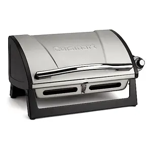 Cuisinart Grillster portable gas grill in stainless steel with locking lid