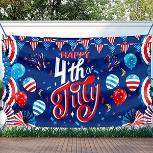 Large 71x44 inch 4th of July decorative banner with grommets and rope for outdoor hanging