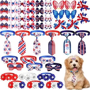 50 Pcs Dog Collar Bows Ties Set Patriotic Memorial Day 4th of July