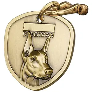 Vintage pure copper dog tag with 3D doberman relief
