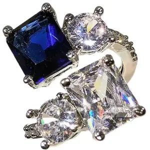 CZCLMLT ice flower cut cubic zirconia ring with sapphire accents