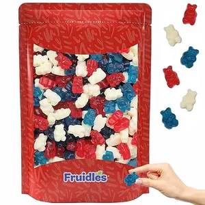 1-pound bag of red, white, and blue gummy bears with strawberry-banana, cherry, and blue raspberry flavors