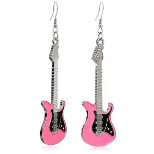 Colorful beaded electric guitar dangle earrings for music festivals