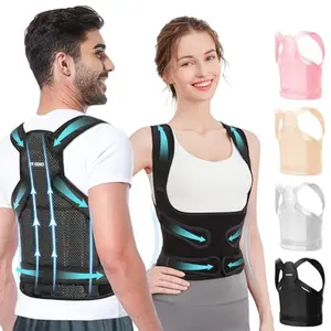 Fit Geno Back Brace Posture Corrector for Women and Men, black, four removable fiberglass rods, medium