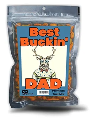 Best Buckin' Dad spicy trail mix with a funny deer-themed package