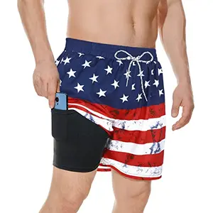American Trends USA Flag Swim Trunks with Hidden Phone Pocket