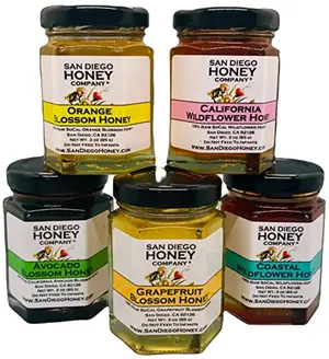 The Floral Honey Collection variety pack by San Diego Honey Company with five jars of raw honey