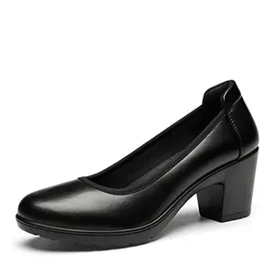 DREAM PAIRS Nereida chunky closed toe low block heel work pump in black