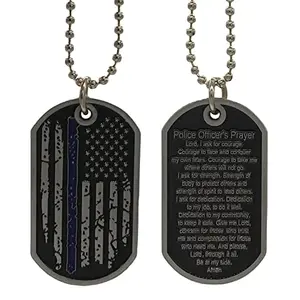 Challenge coin dog tag necklace with blue line flag and prayer