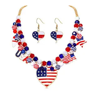 UYT enamel necklace with heart, star, and flag charms on a gold chain