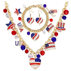 American flag charm necklace bracelet earrings set for women
