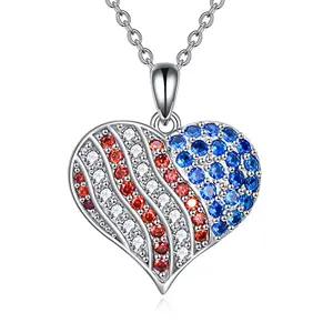 YFN 925 sterling silver American flag heart pendant necklace