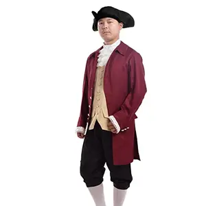 Wine red adult colonial costume with vest and hat