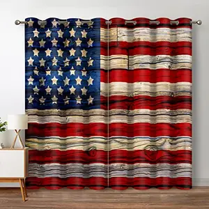 Jekeno American Flag blackout curtains with vivid flag print on grommet top panels